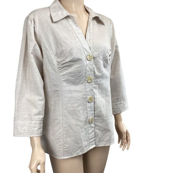 Harvé Benard‎ Womens Beige Linen Blend Button-Up Shirt Size Large - Picture 3 of 6